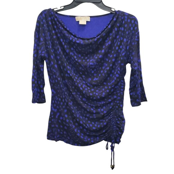 MICHAEL Michael Kors Petite Black Purple Abstract Dot Cinch 3/4 Sleeve‎ Top PM - Picture 1 of 6